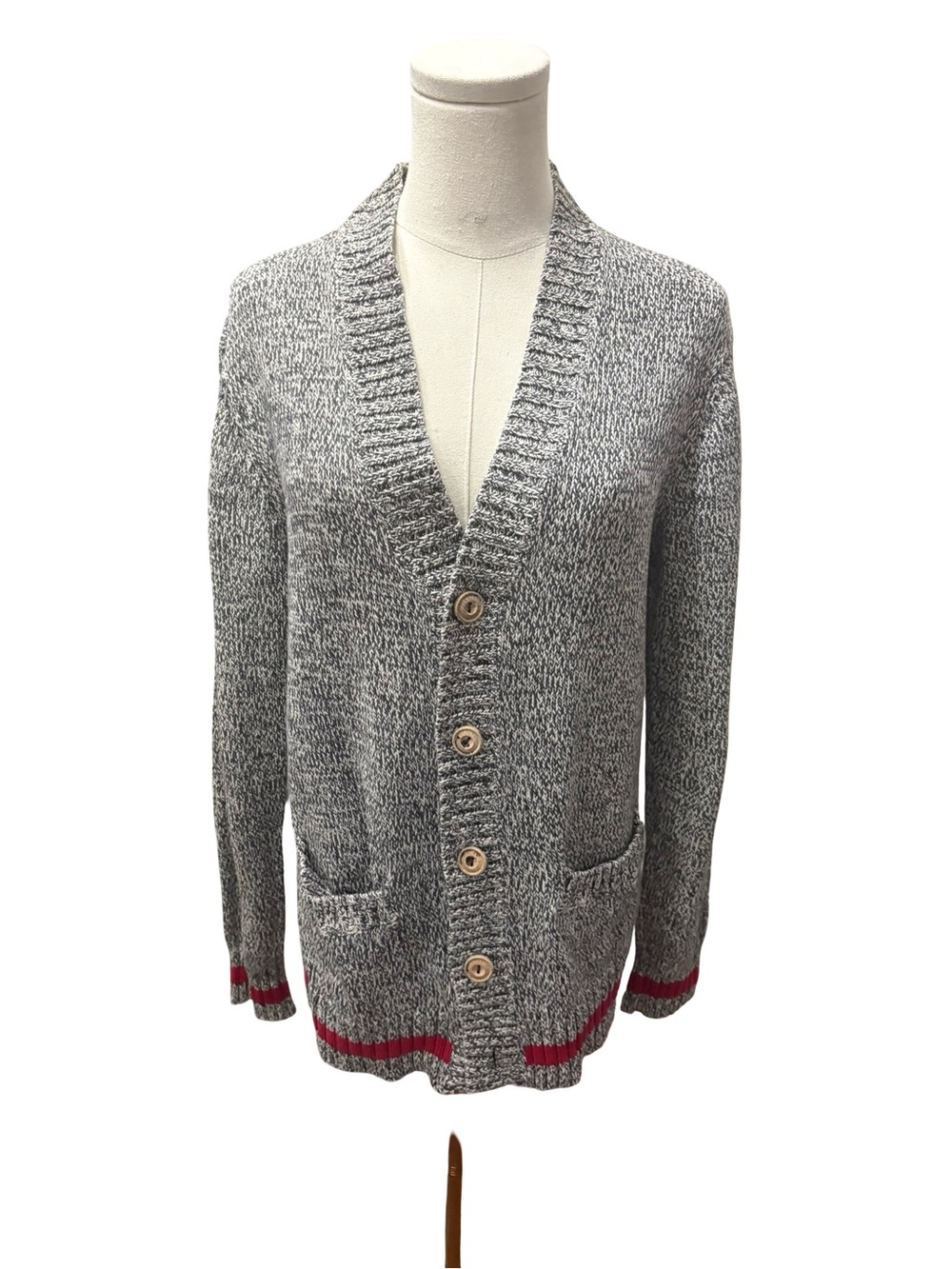 Roots Men's Gray Marled Shawl Cardigan with Red Accent